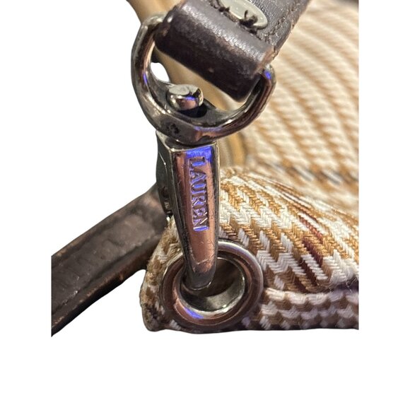 Lauren Ralph Lauren Shoulder Bag – Houndstooth Plaid Fabric & Leather Trim - Picture 10 of 12